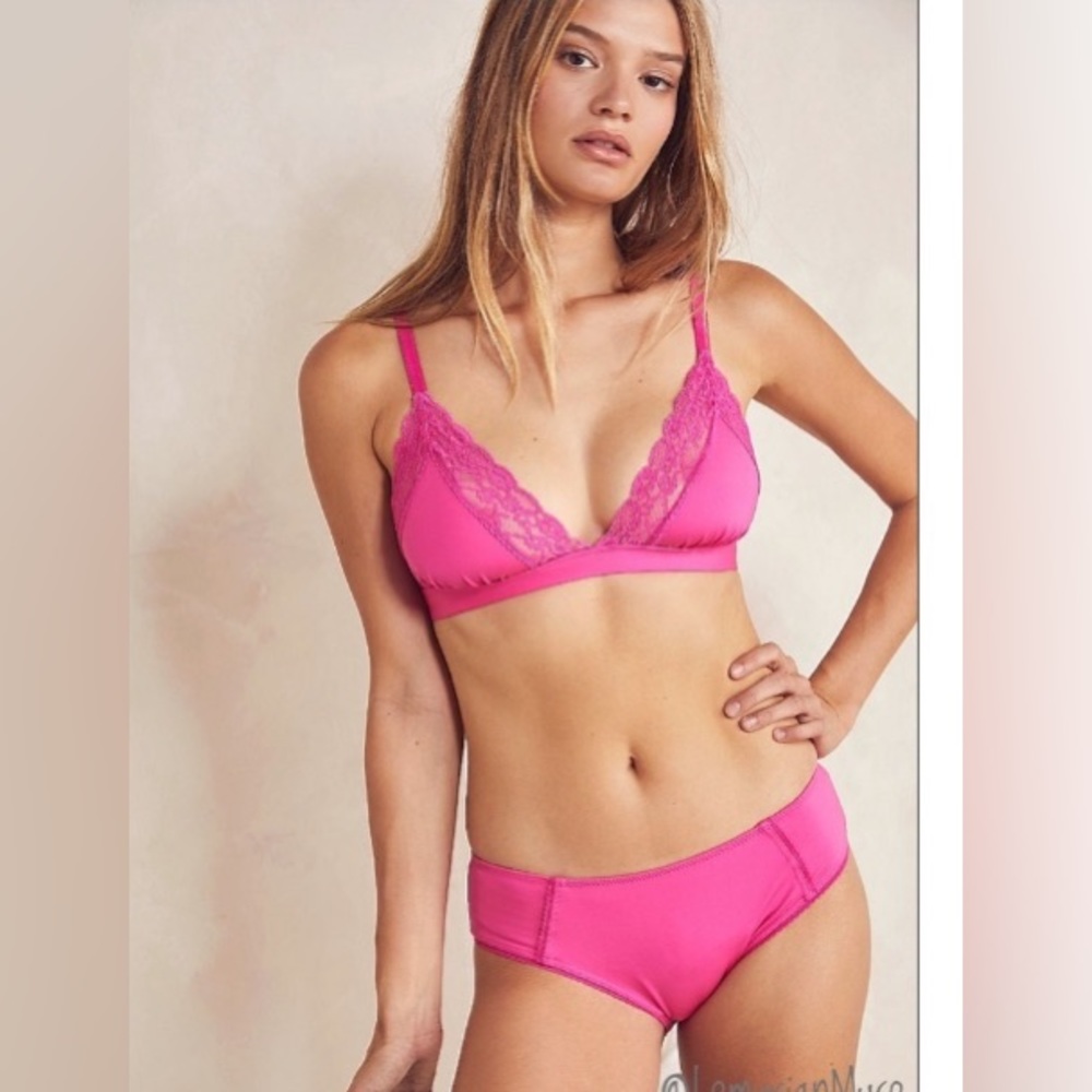 Spell SET Azalea Lace bralette medium NWT Bloomers large NWOT pink